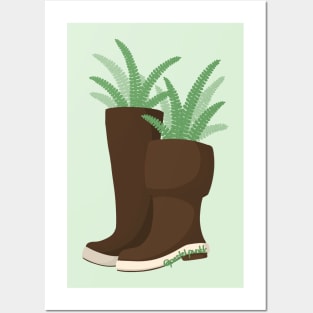 Deer Fern Rain Boots Posters and Art